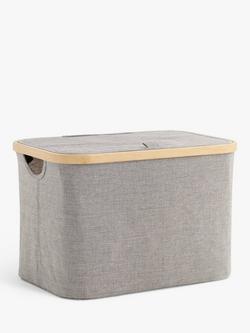 John Lewis Bamboo Rim Lidded Storage Basket, H25 x W38 x D26cm, Grey