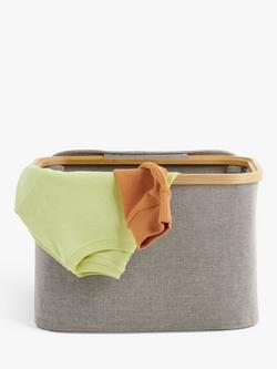 John Lewis Bamboo Rim Lidded Storage Basket, H25 x W38 x D26cm - view 2, Grey