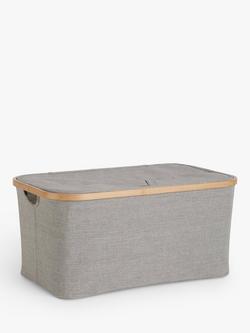 John Lewis Bamboo Rim Lidded Storage Basket, H25 x W53.4 x D33cm, Grey