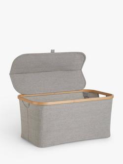 John Lewis Bamboo Rim Lidded Storage Basket, H25 x W53.4 x D33cm - view 2, Grey