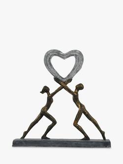 Libra Interiors Uplifting Love Couple with Heart Resin Sculpture, Metallic Bronze, Metallic Bronze