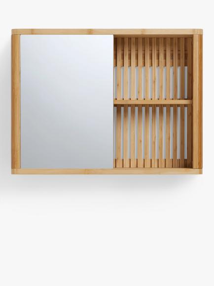 John Lewis Mirrored Slatted Bathroom Cabinet, Natural