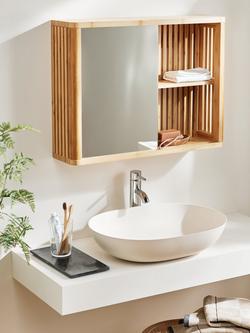 John Lewis Mirrored Slatted Bathroom Cabinet - view 2, Natural