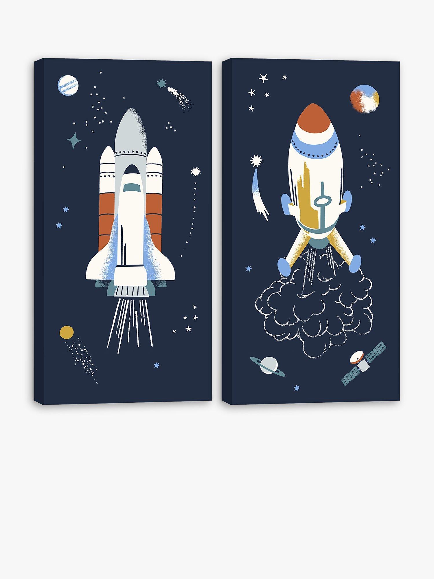 John Lewis Outer Space Rocket Wall Art Canvas, Set of 2, 60 x 30cm