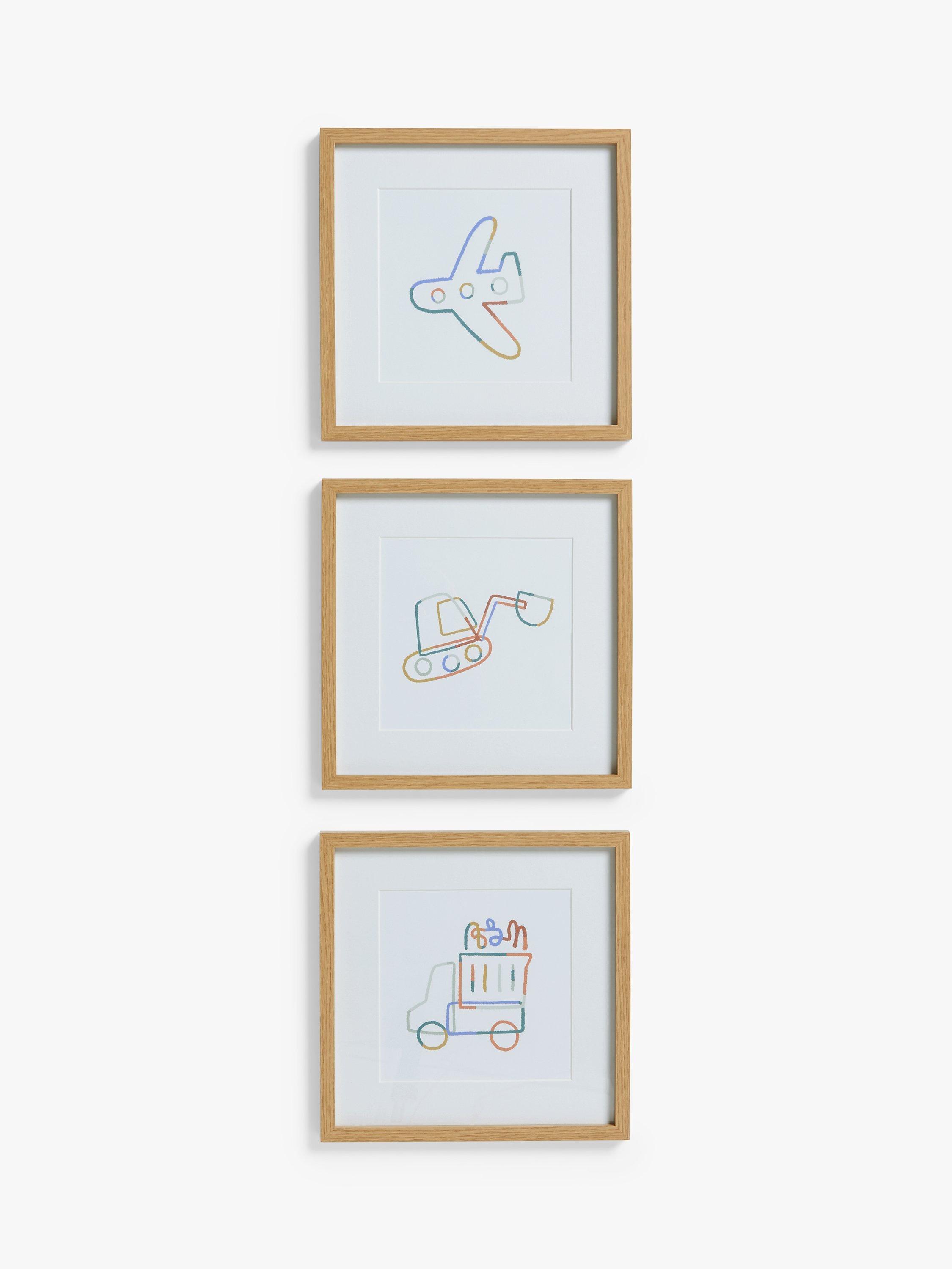 John Lewis Let's Go Transport Print Wall Art Gallery Set, Set of 3, 30 x 30cm