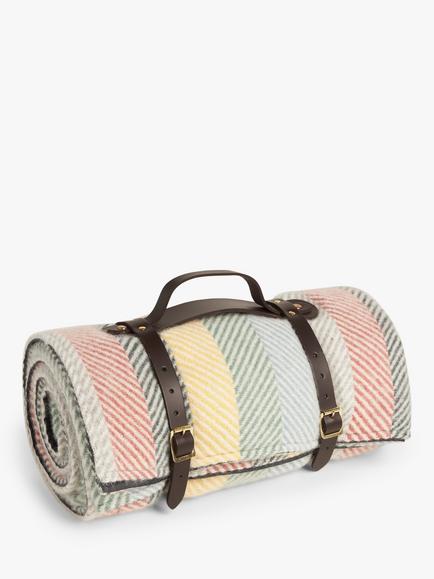 Tweedmill Striped Waterproof Backed Wool Picnic Rug, 145 x 145cm, Multi, Multi