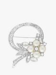 Jon Richard Rhodium Plated Open Bouquet Pearl & Crystal Brooch, Silver