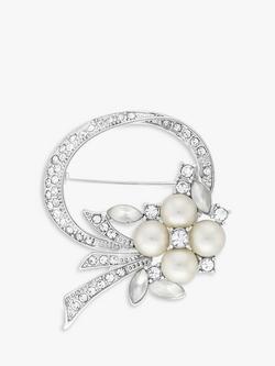 Jon Richard Rhodium Plated Open Bouquet Pearl & Crystal Brooch, Silver - view 2, Silver