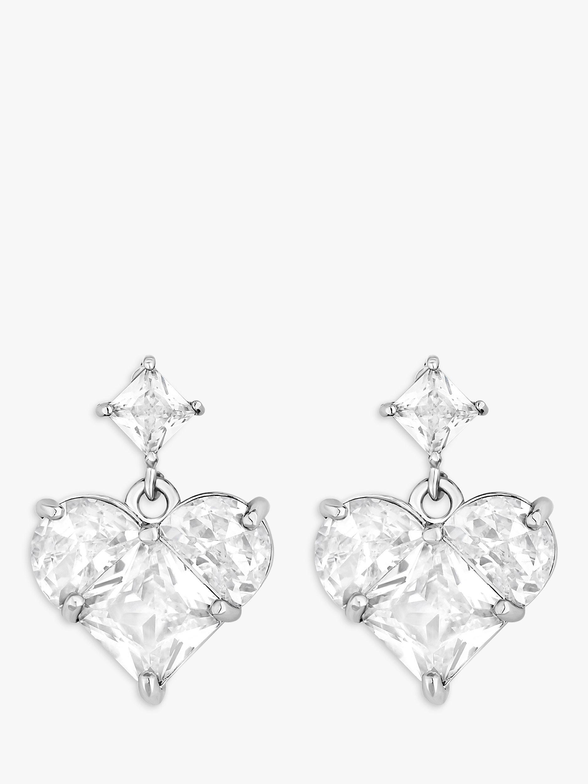 Product image 2 of 3, which shows Jon Richard Rhodium Plated Cubic Zirconia Heart Drop Earrings, Silver