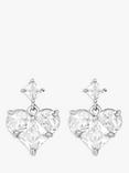 Jon Richard Rhodium Plated Cubic Zirconia Heart Drop Earrings, Silver