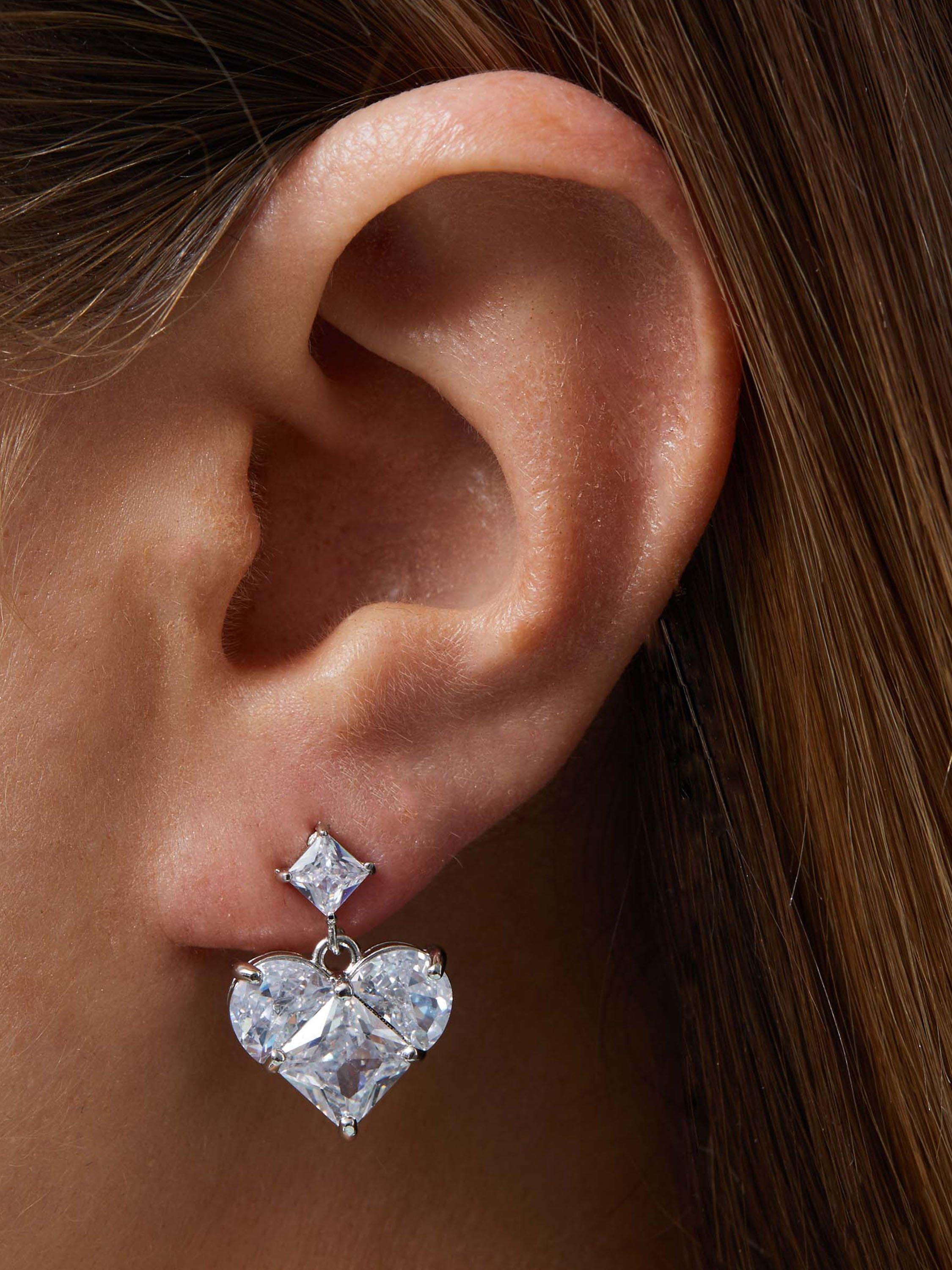 Product image 3 of 3, which shows Jon Richard Rhodium Plated Cubic Zirconia Heart Drop Earrings, Silver