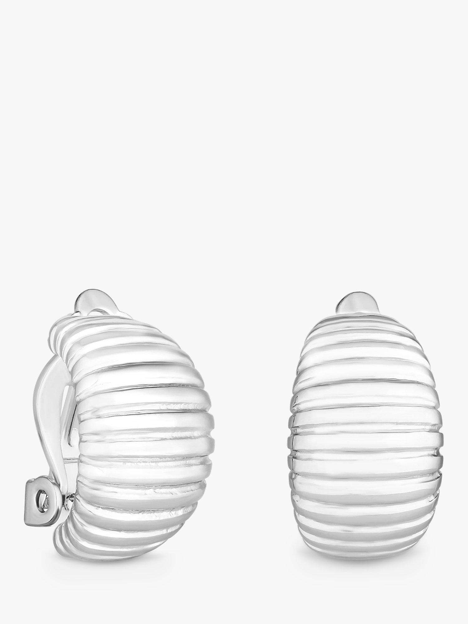 Jon Richard Chunky Ribbed Hoop Clip-On Earrings, Silver
