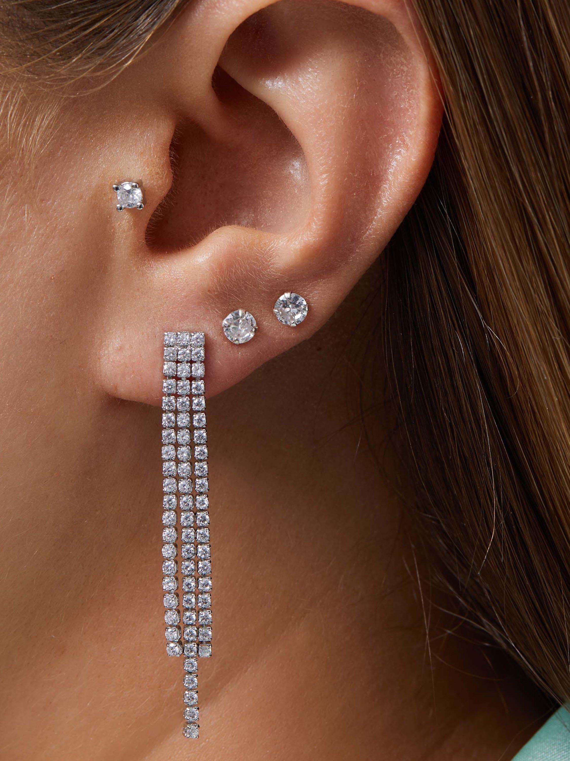Product image 2 of 2, which shows Jon Richard Rhodium Plated Cubic Zirconia Shower Drop Earrings, Silver