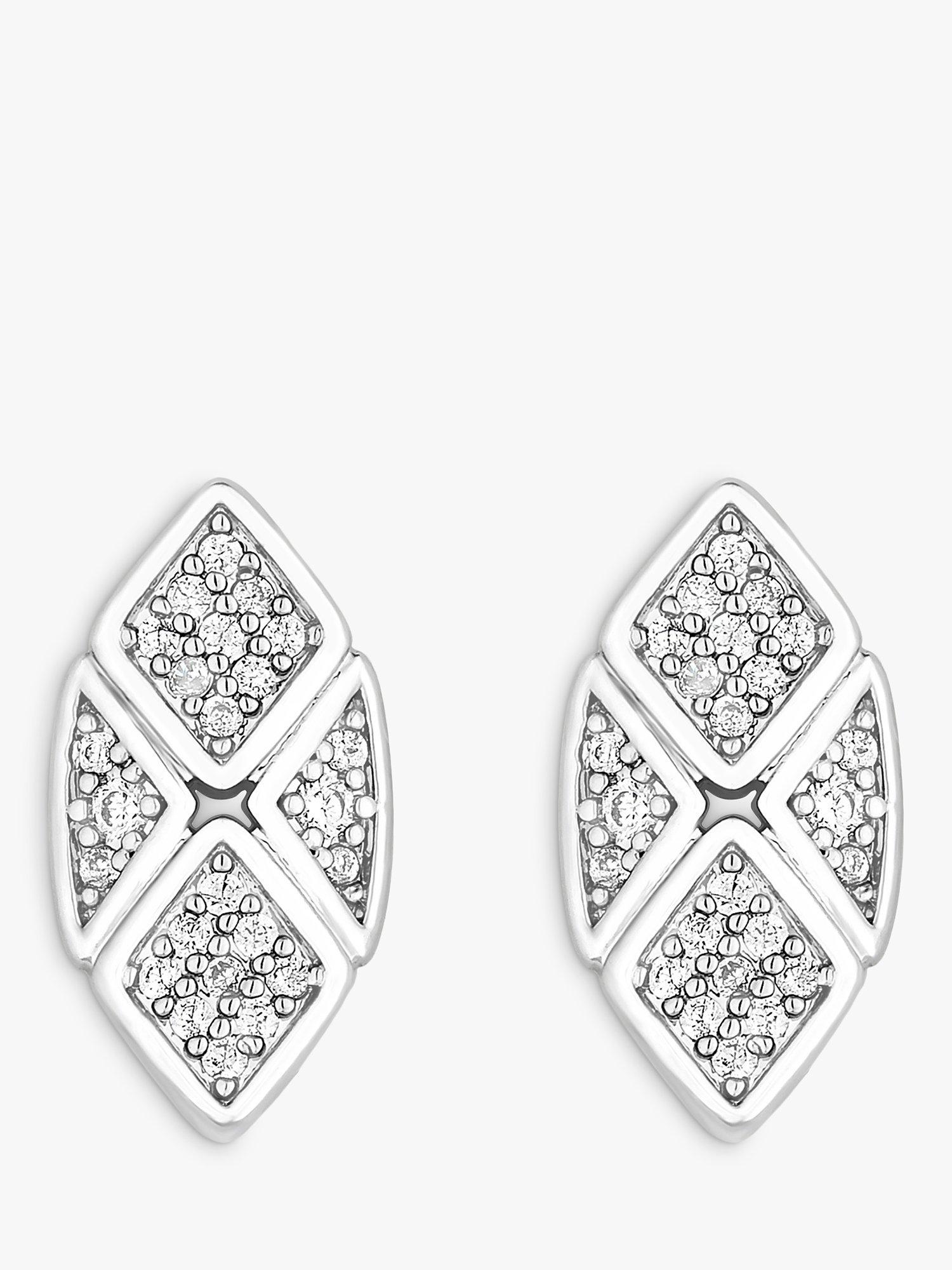 Jon Richard Gate Chain Micro Pave Stud Earrings, Silver