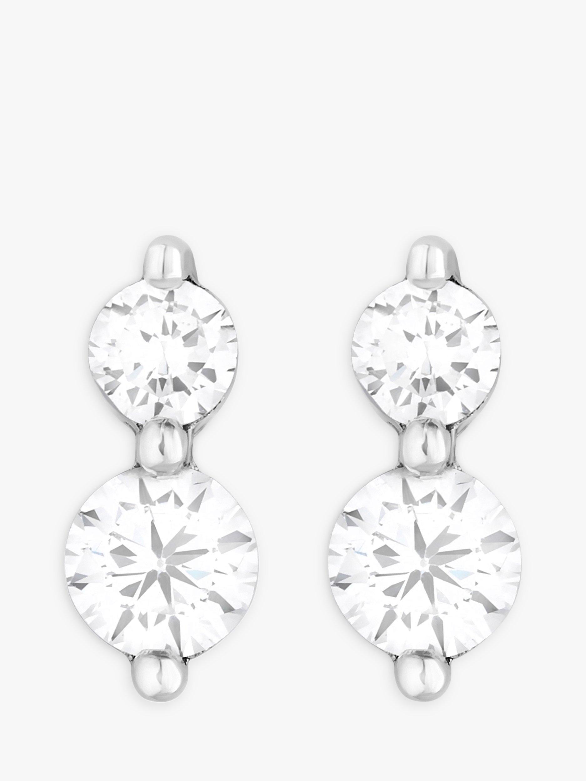 Simply Silver Cubic Zirconia Mini Double Solitaire Drop Earrings, Silver
