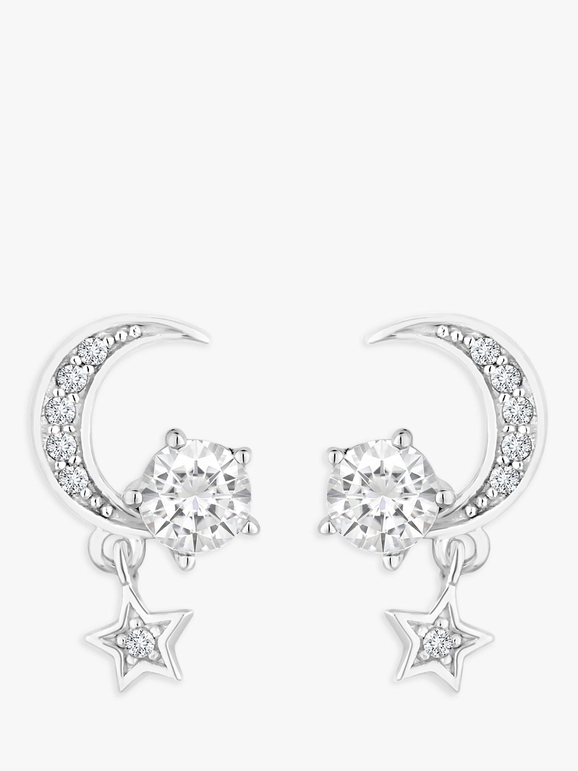 Simply Silver Cresent Cubic Zirconia Drop Stud Earrings, Silver