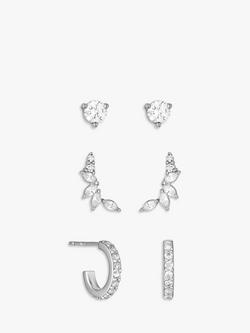 Simply Silver Cubic Zirconia Climber & Stud Earrings, Pack of 3, Silver, Silver