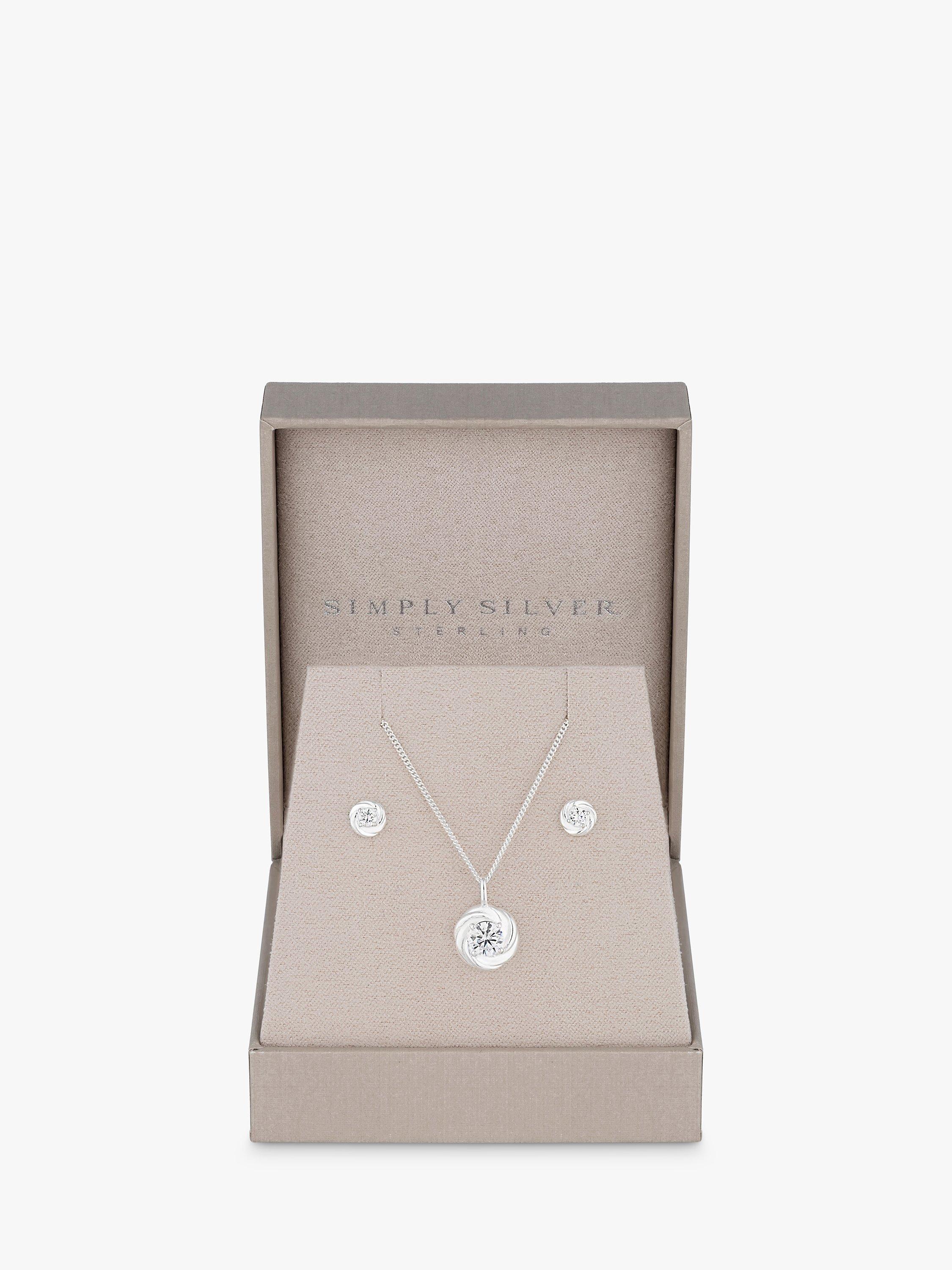 Product image 2 of 2, which shows Simply Silver Cubic Zirconia Knot Pendant Necklace and Earrings Set, Silver