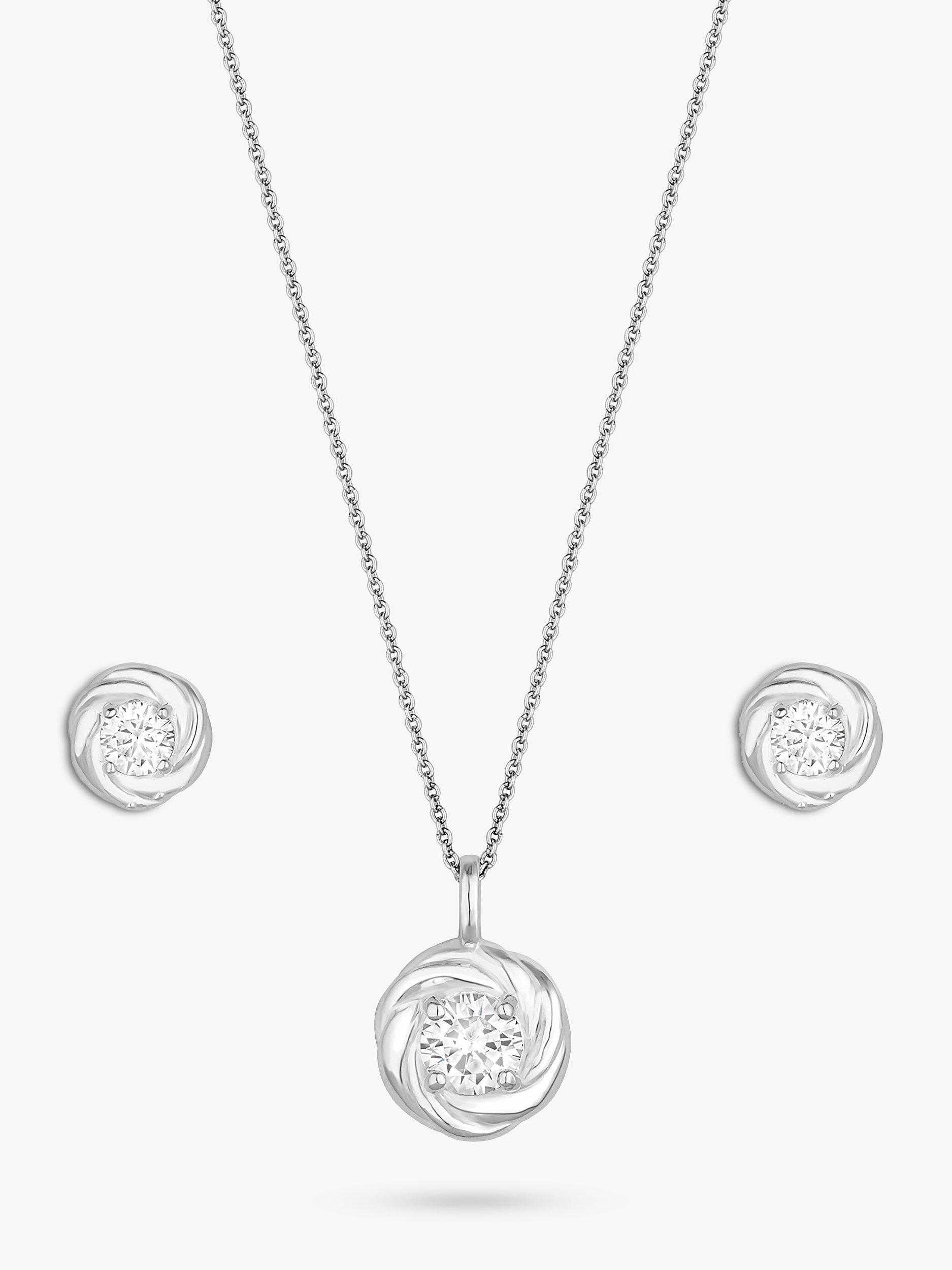 Product image 1 of 2, which shows Simply Silver Cubic Zirconia Knot Pendant Necklace and Earrings Set, Silver