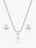 Jon Richard Rhodium Plated And Pearl Necklace and Earrings Set, Silver