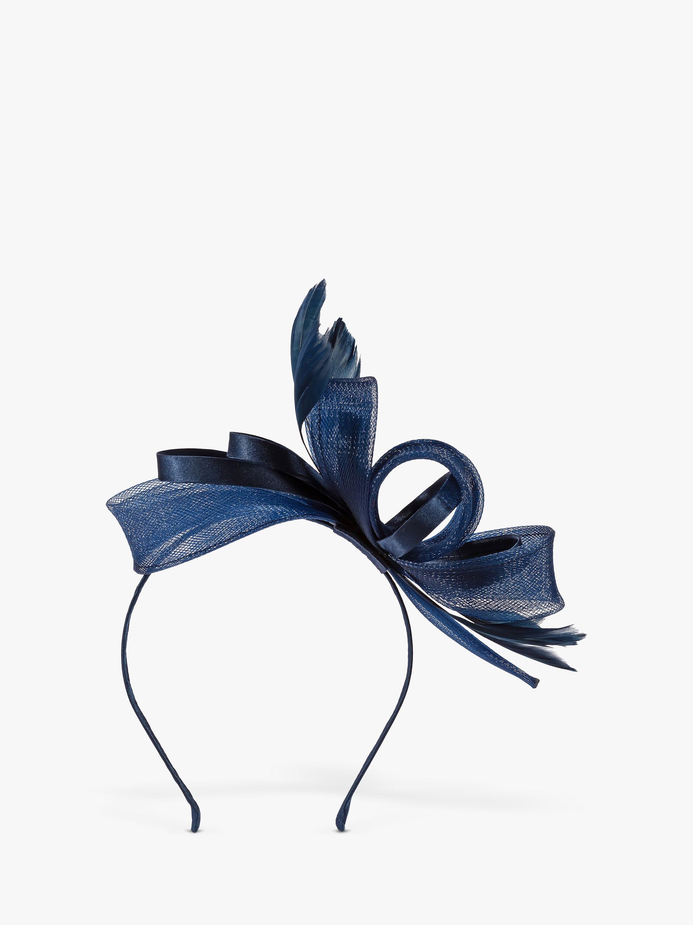 Jon Richard Medium Feather Bow Fascinator, Navy