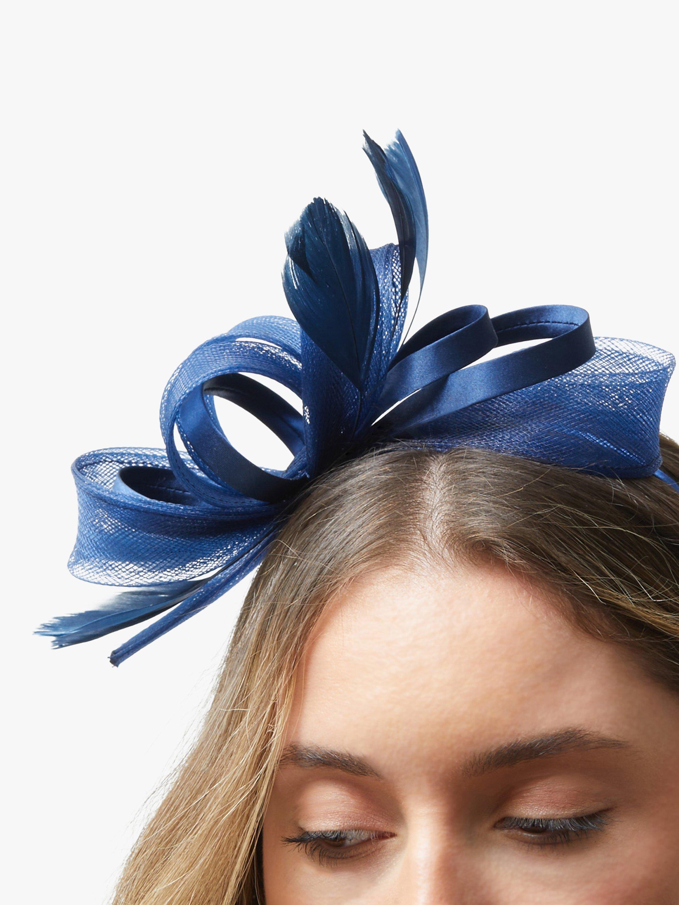 Jon Richard Medium Feather Bow Fascinator, Navy