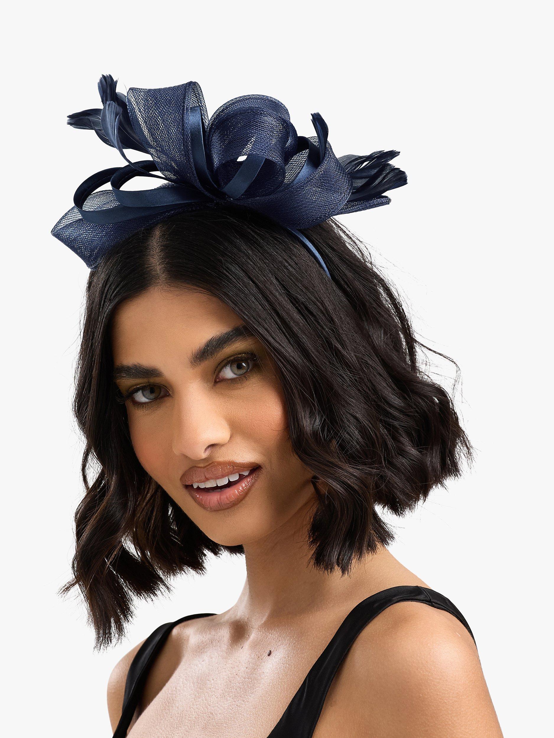 Jon Richard Medium Feather Bow Fascinator, Navy