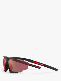Prada Linea Rossa PS 07YS Men's Wrap Sunglasses, Matte Black - view 2, Matte Black
