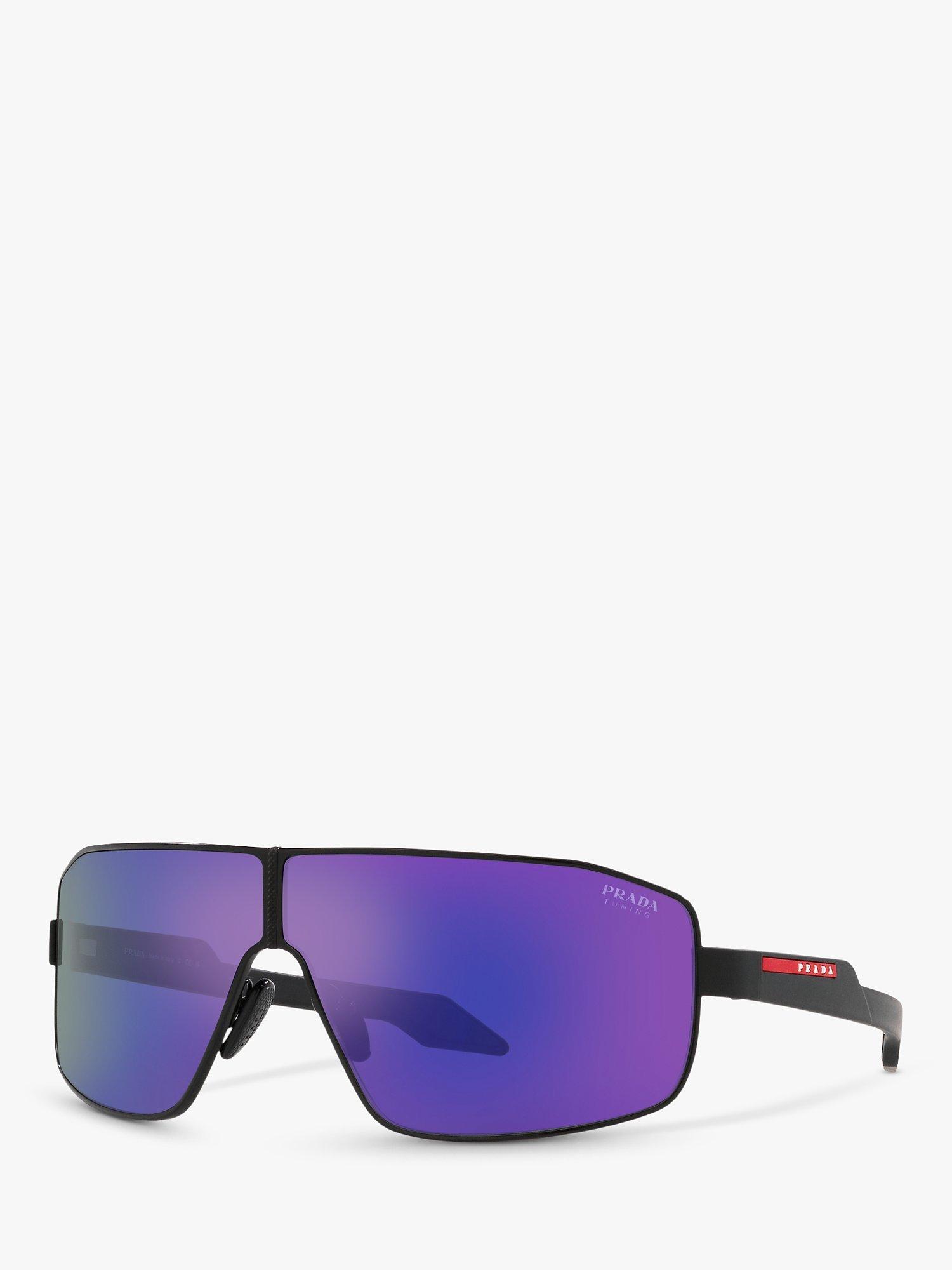Product image 1 of 11, which shows Prada PS 54YS Men's Irregular Sunglasses, Black Rubber/Mirror Purple