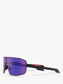 Prada PS 54YS Men's Irregular Sunglasses, Black Rubber/Mirror Purple - view 2, Black Rubber/Mirror Purple