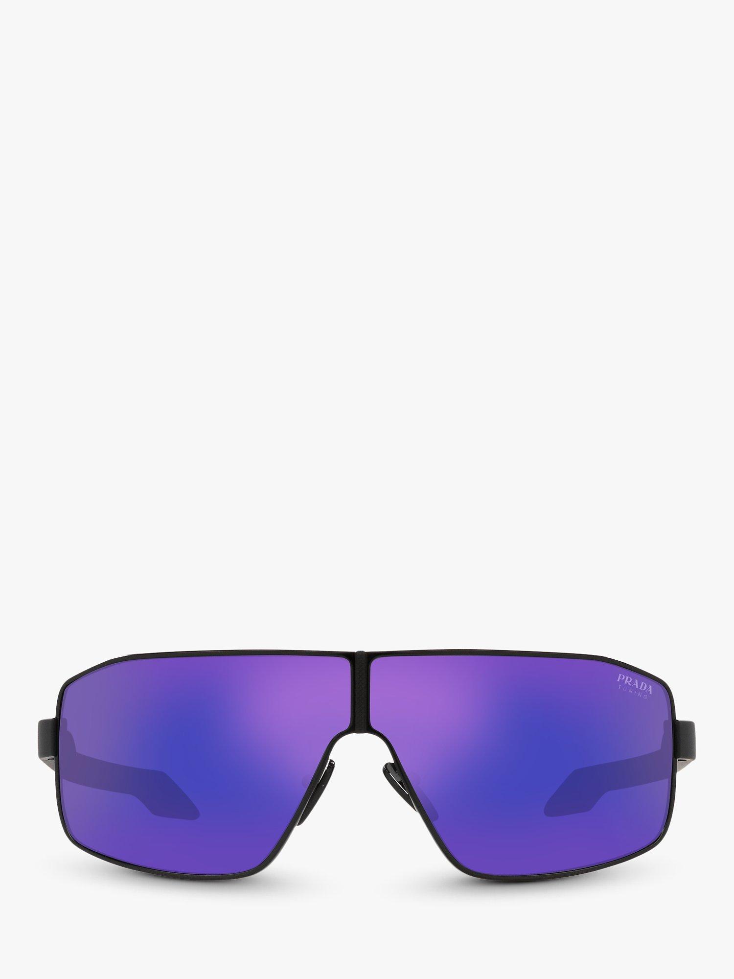 Product image 3 of 11, which shows Prada PS 54YS Men's Irregular Sunglasses, Black Rubber/Mirror Purple