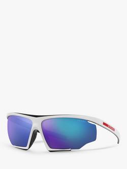 Prada Linea Rossa PS 07YS Men's Wrap Sunglasses, Matte Black/White Rubber, Matte Black/White Rubber