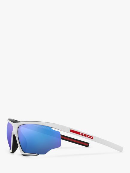 Prada Linea Rossa PS 07YS Men's Wrap Sunglasses, Matte Black/White Rubber - view 2, Matte Black/White Rubber