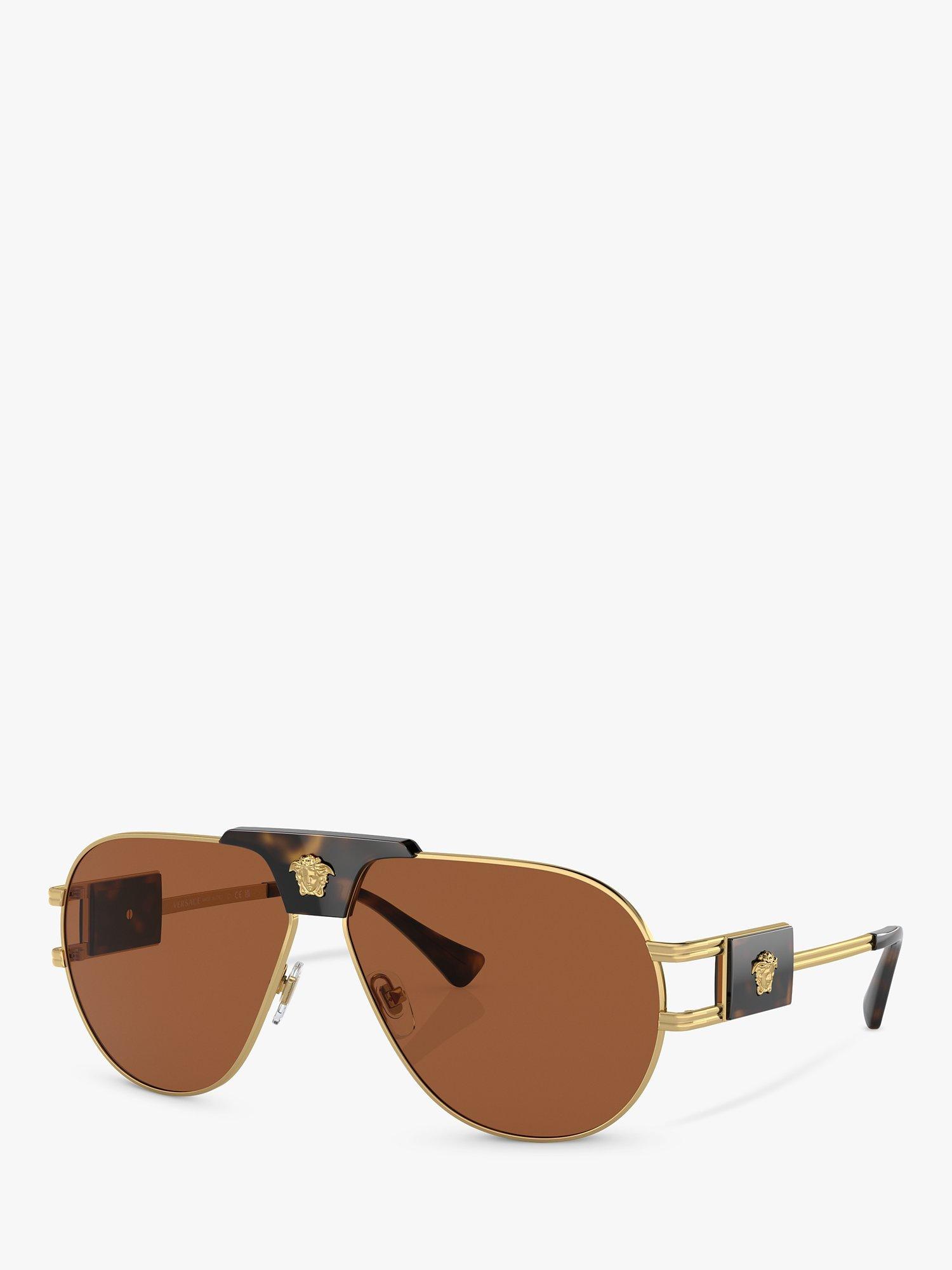 Product image 1 of 5, which shows Versace VE2252 Men's Aviator Sunglasses, Gold/Brown