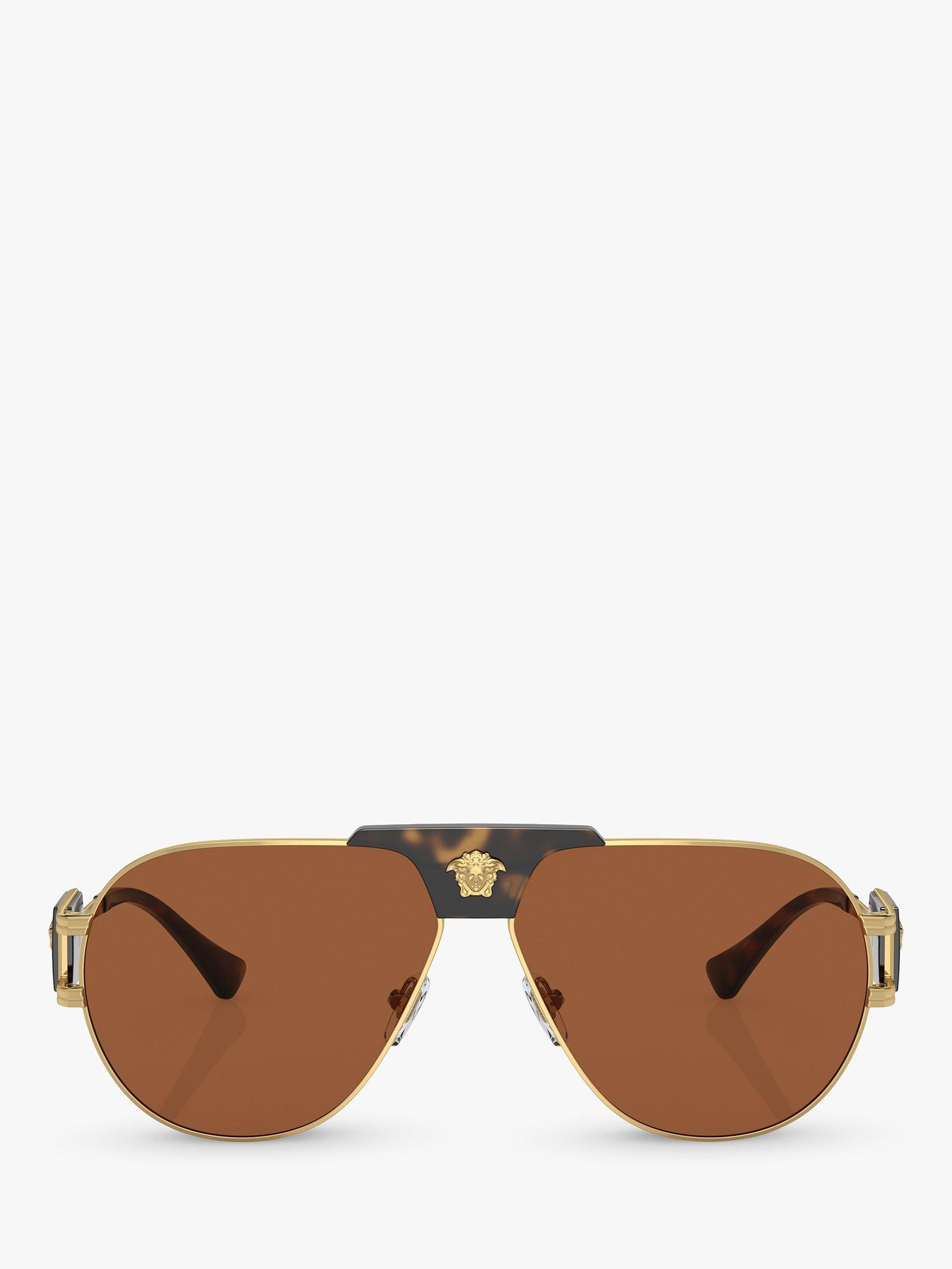Product image 2 of 5, which shows Versace VE2252 Men's Aviator Sunglasses, Gold/Brown