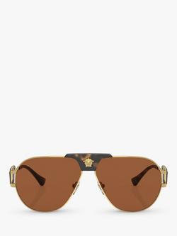 Versace VE2252 Men's Aviator Sunglasses, Gold/Brown - view 2, Gold/Brown