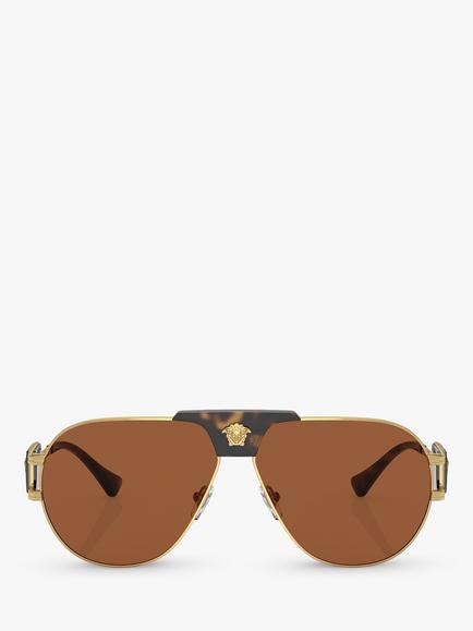 Versace VE2252 Men's Aviator Sunglasses, Gold/Brown - view 2, Gold/Brown