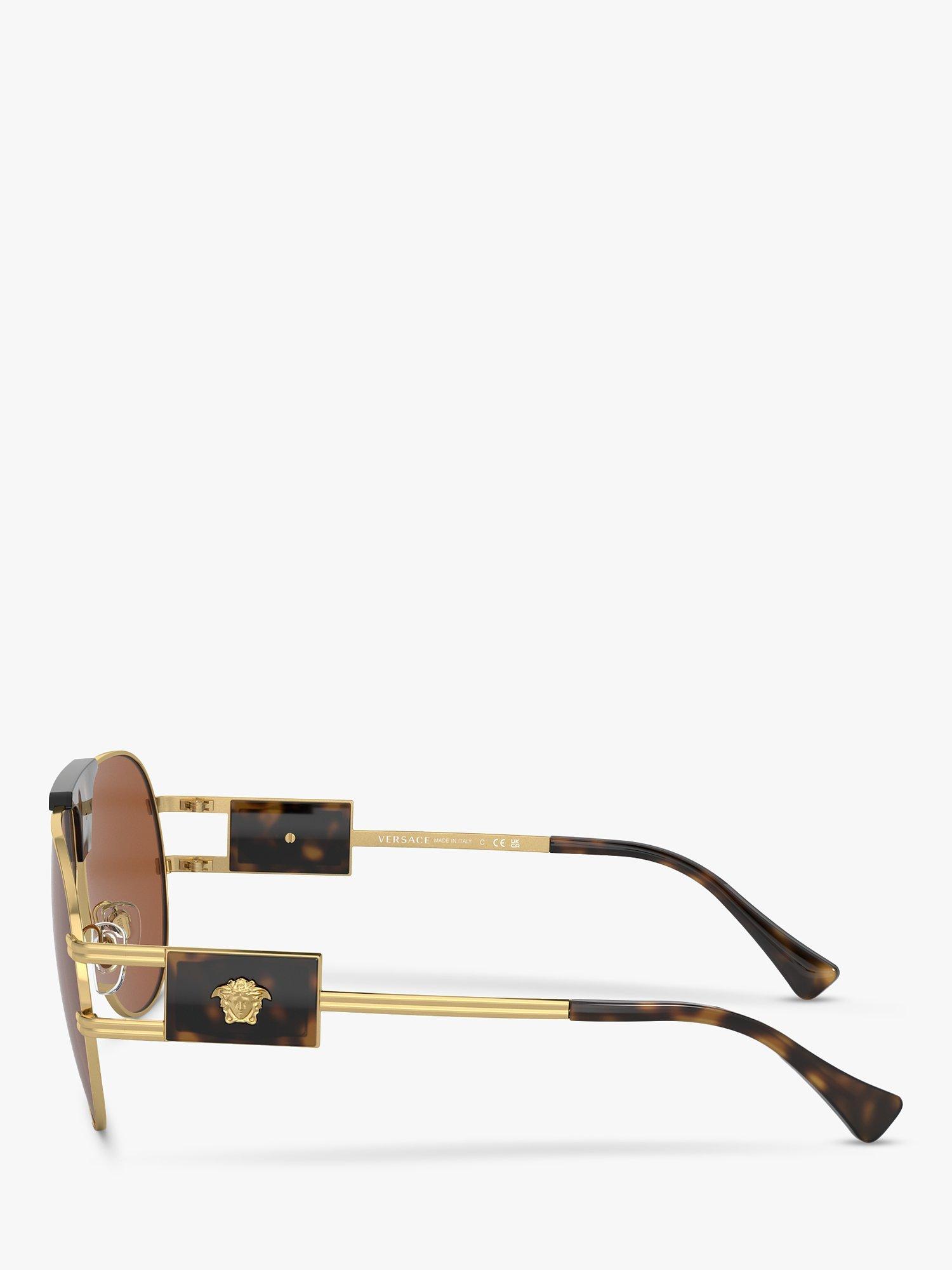 Product image 3 of 5, which shows Versace VE2252 Men's Aviator Sunglasses, Gold/Brown