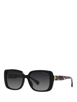 Ralph RA5298U Women's Polarised Rectangular Sunglasses, Shiny Black/Havana, Shiny Black/Havana