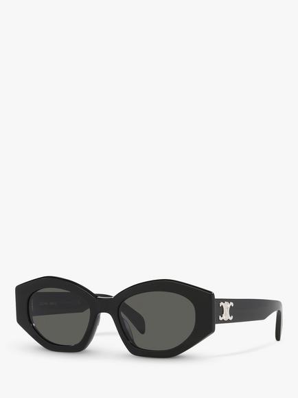 Celine CL40238U Women's Oval Sunglasses, Shiny Black/Grey, Shiny Black/Grey
