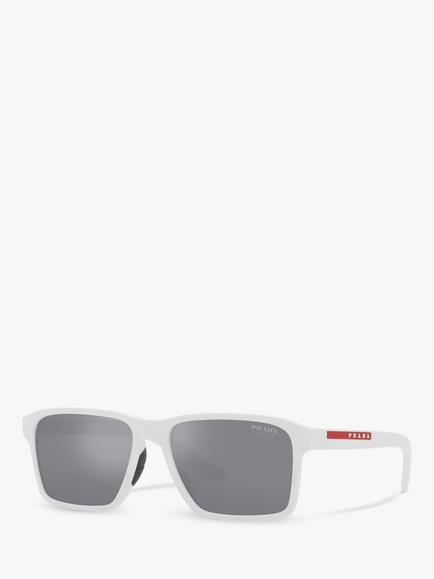 Prada Linea Rossa PS 05YS Men's Rectangluar Sunglasses, White Rubber, White Rubber