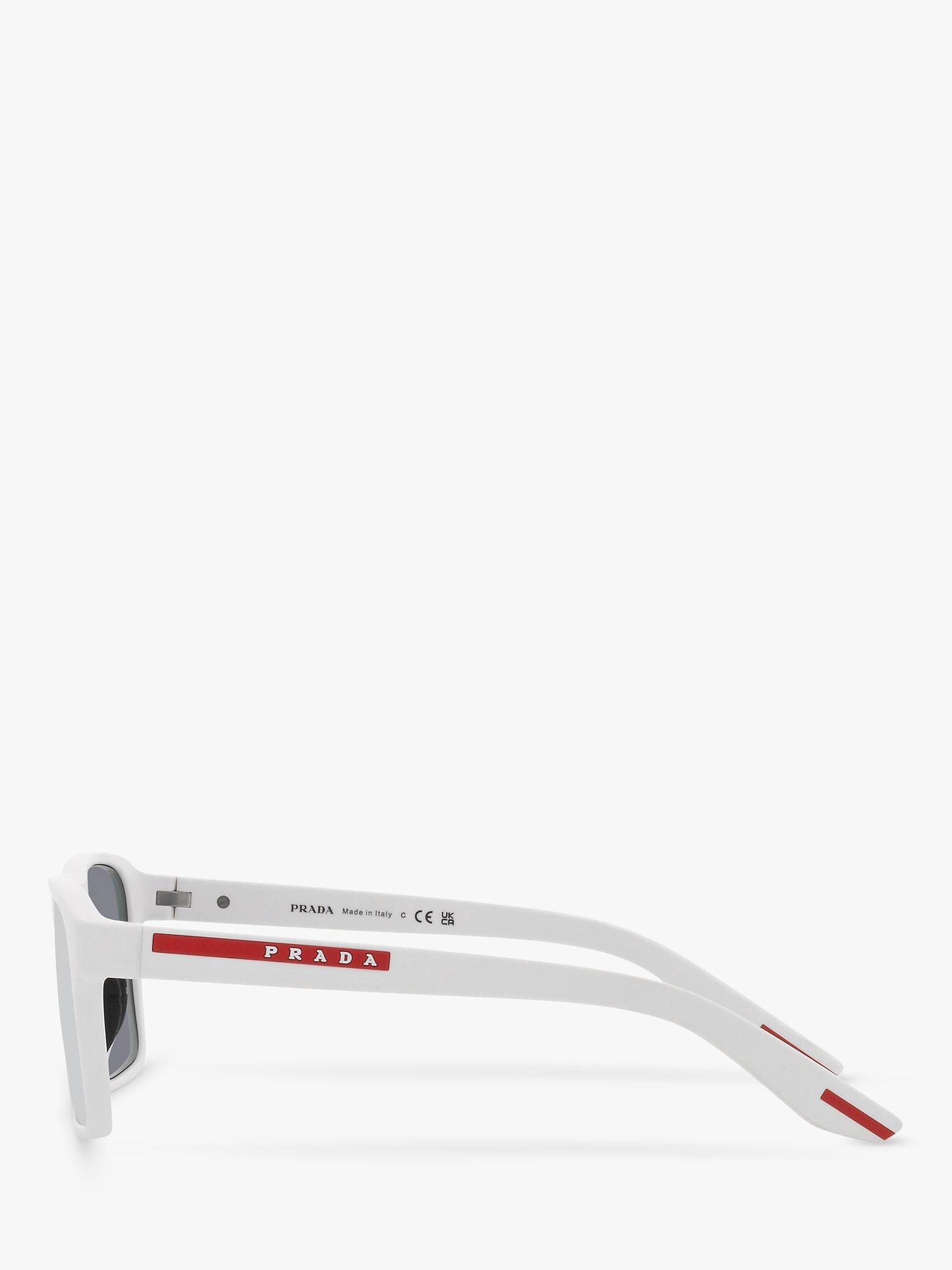 Product image 4 of 11, which shows Prada Linea Rossa PS 05YS Men's Rectangluar Sunglasses, White Rubber