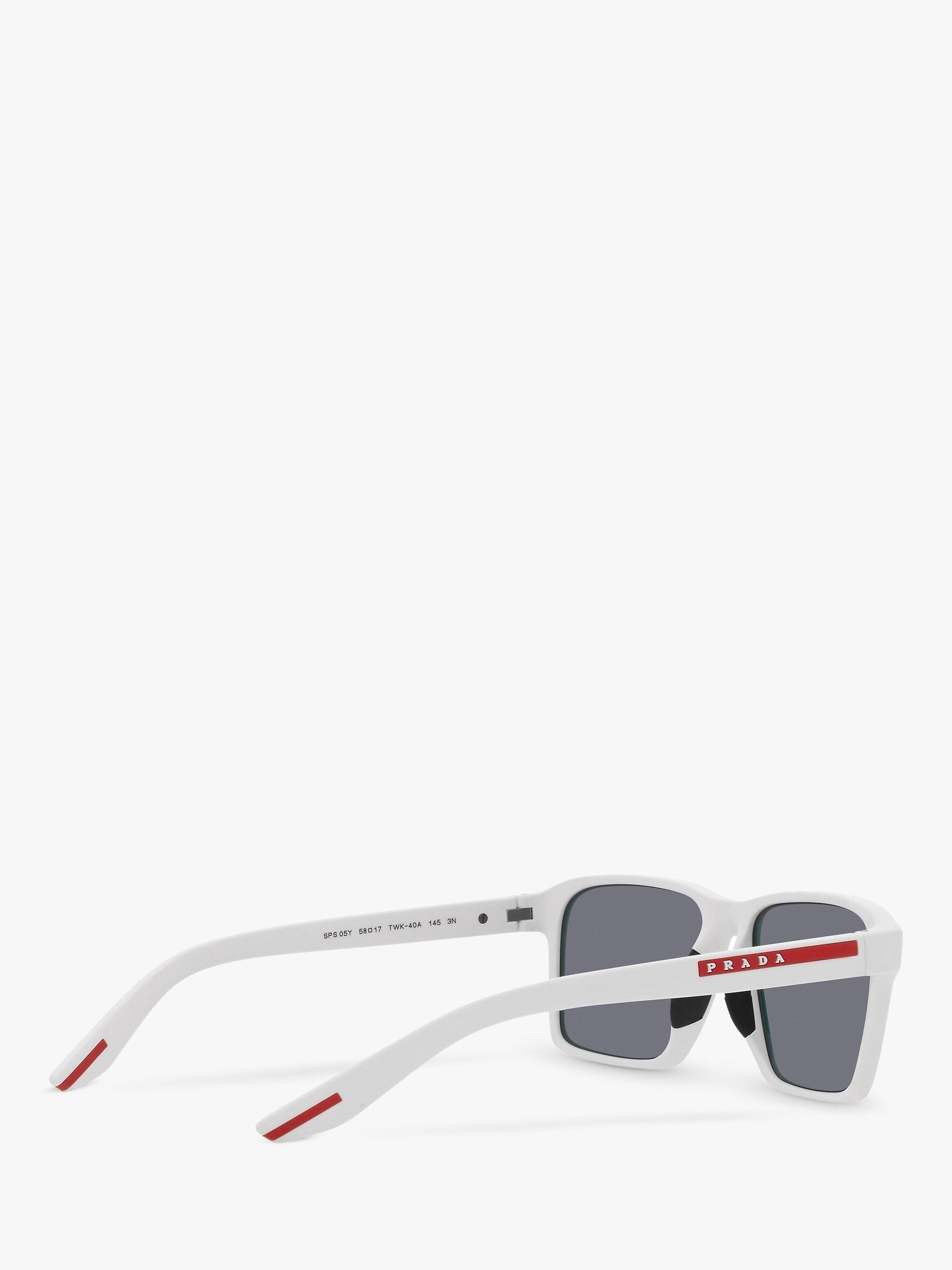 Product image 9 of 11, which shows Prada Linea Rossa PS 05YS Men's Rectangluar Sunglasses, White Rubber