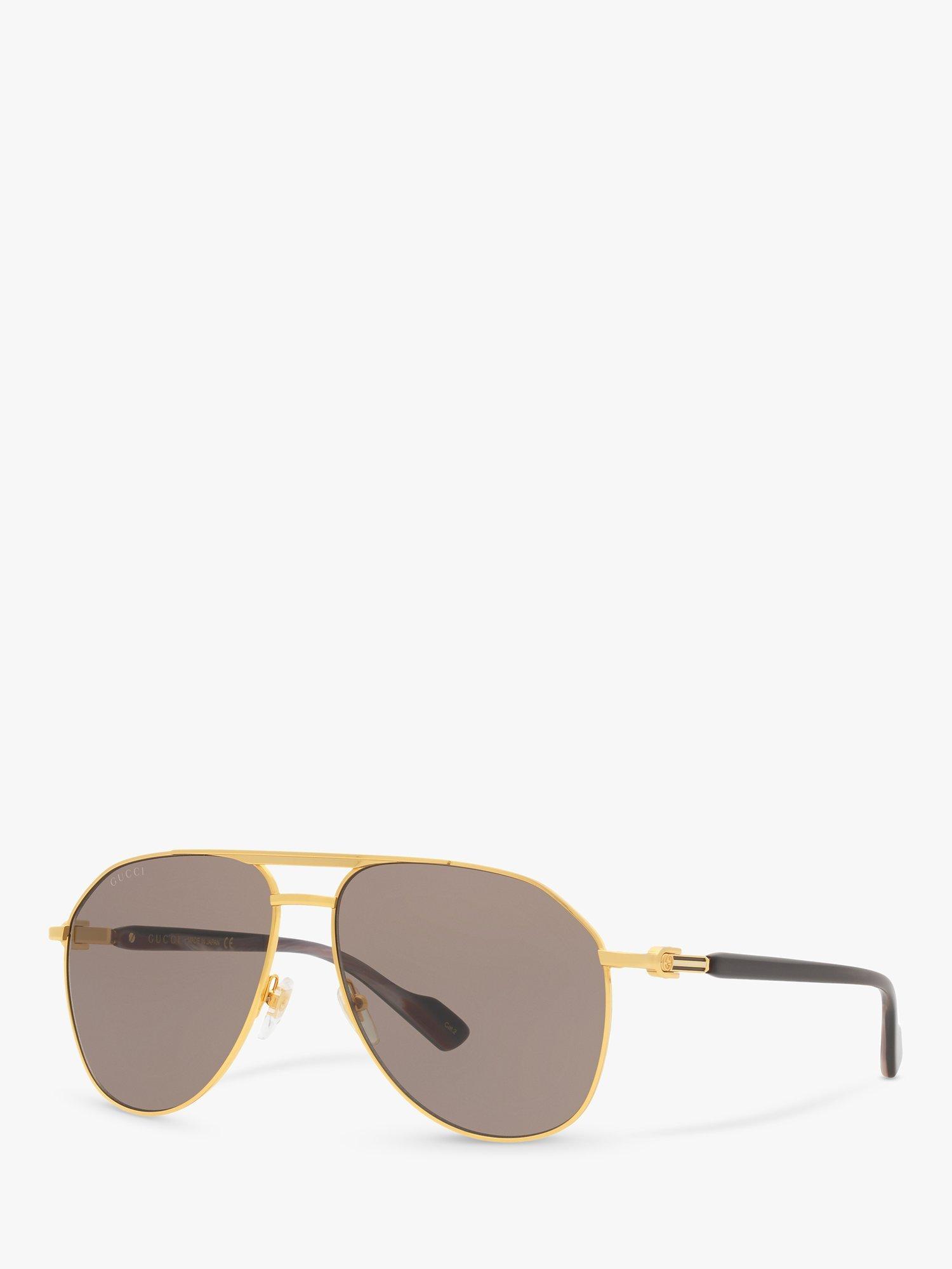 Product image 1 of 11, which shows Gucci GC00193 Men's Aviator Sunglasses, Gold/Brown