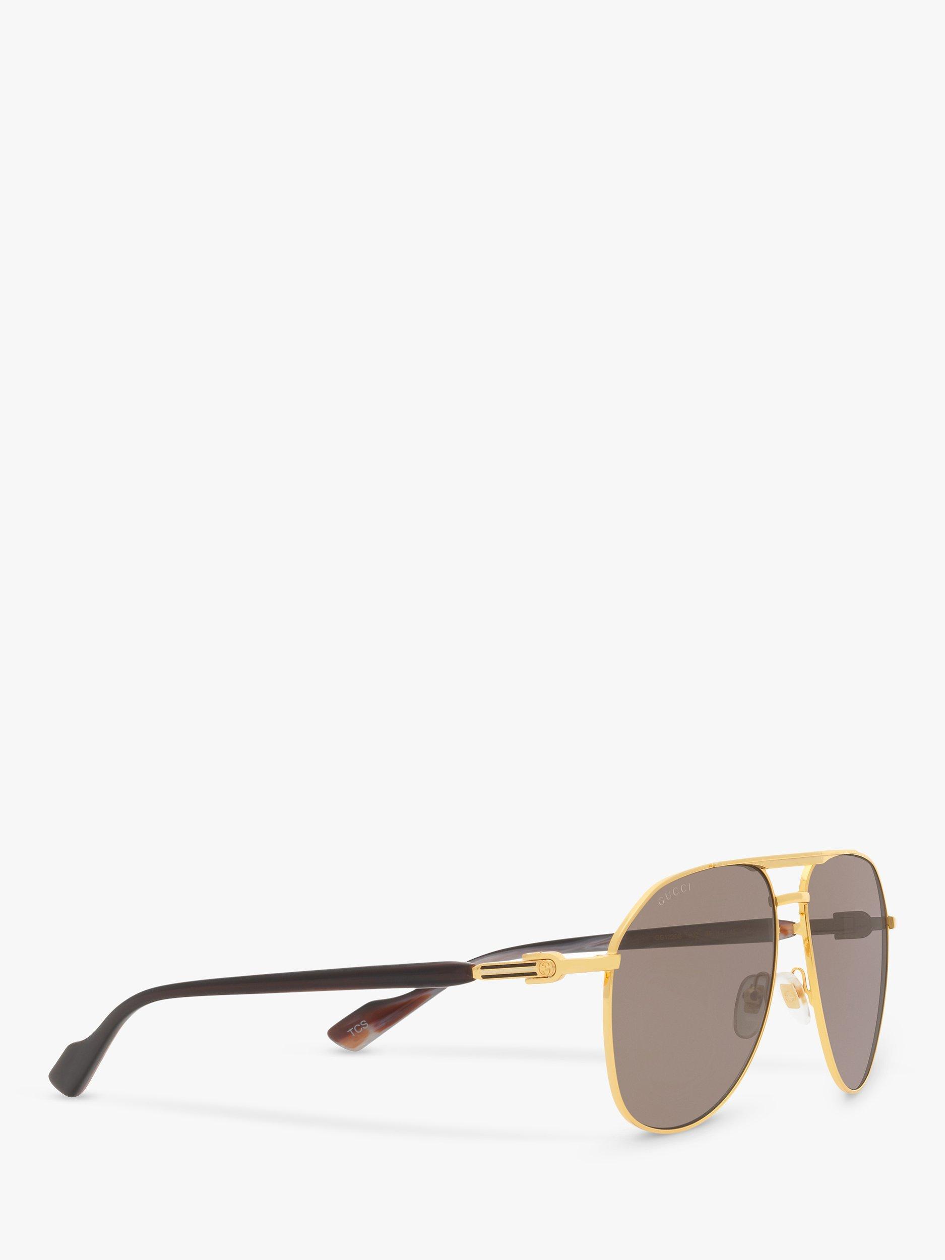 Product image 11 of 11, which shows Gucci GC00193 Men's Aviator Sunglasses, Gold/Brown