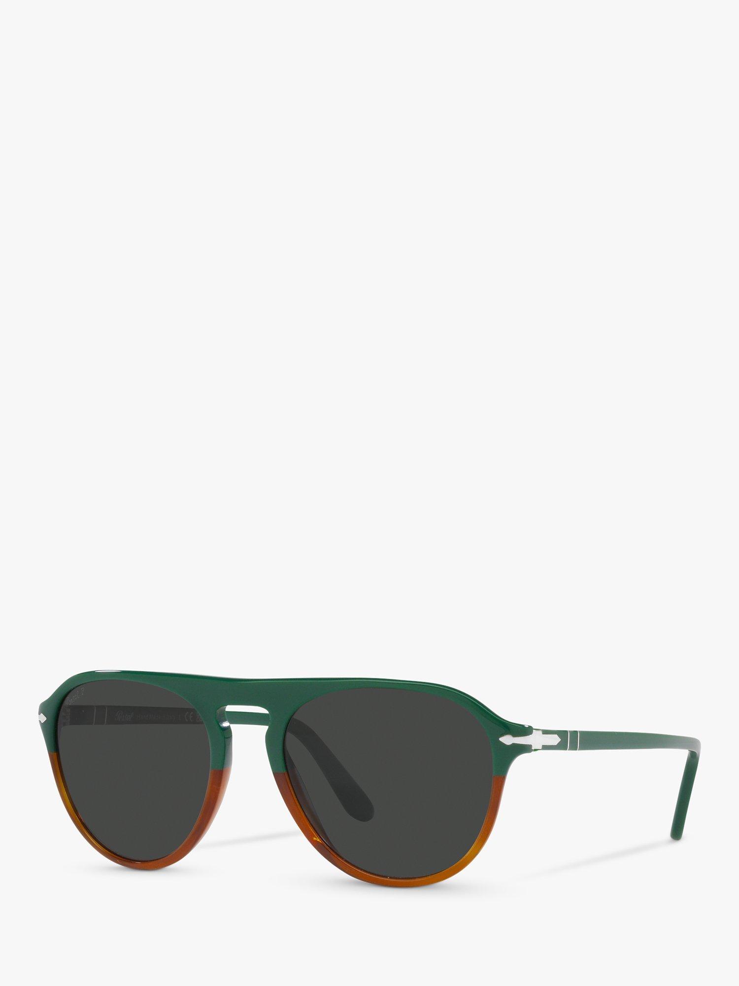 Product image 1 of 11, which shows Persol PO3302S Unisex Aviator Sunglasses, Green/Havana Chiara