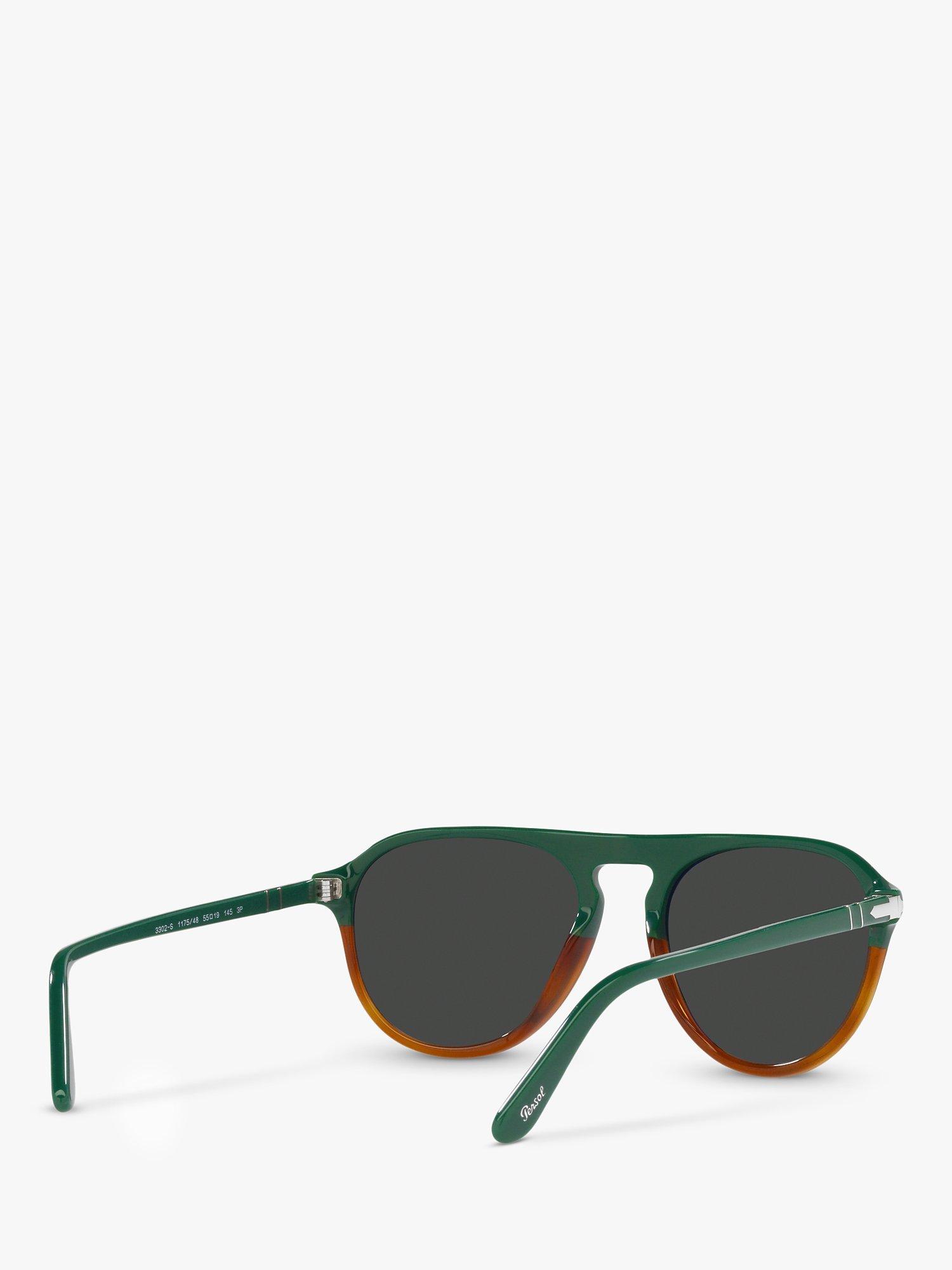 Product image 8 of 11, which shows Persol PO3302S Unisex Aviator Sunglasses, Green/Havana Chiara