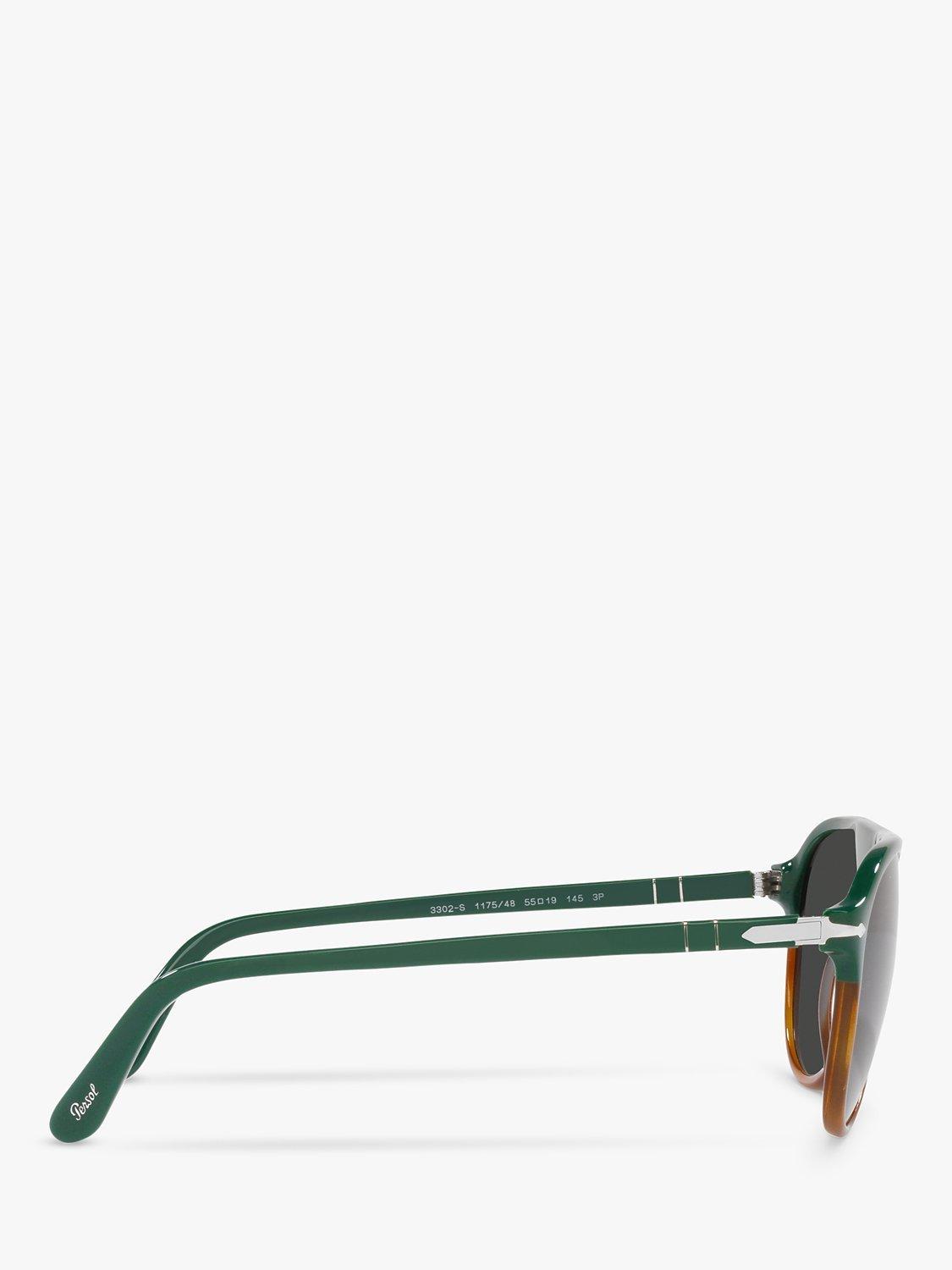 Product image 10 of 11, which shows Persol PO3302S Unisex Aviator Sunglasses, Green/Havana Chiara