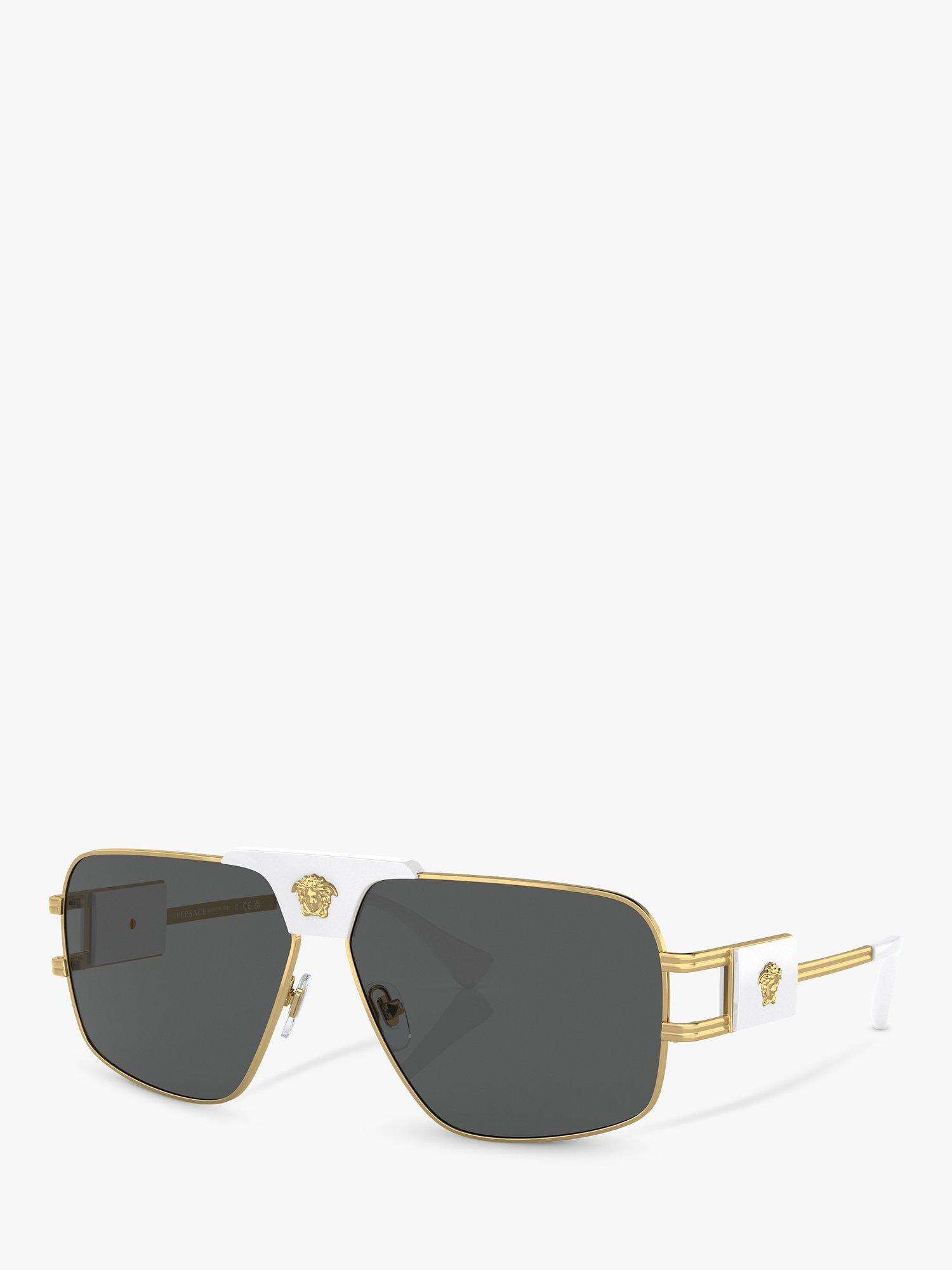 Product image 1 of 5, which shows Versace VE2251 Men's Aviator Sunglasses, White/Gold