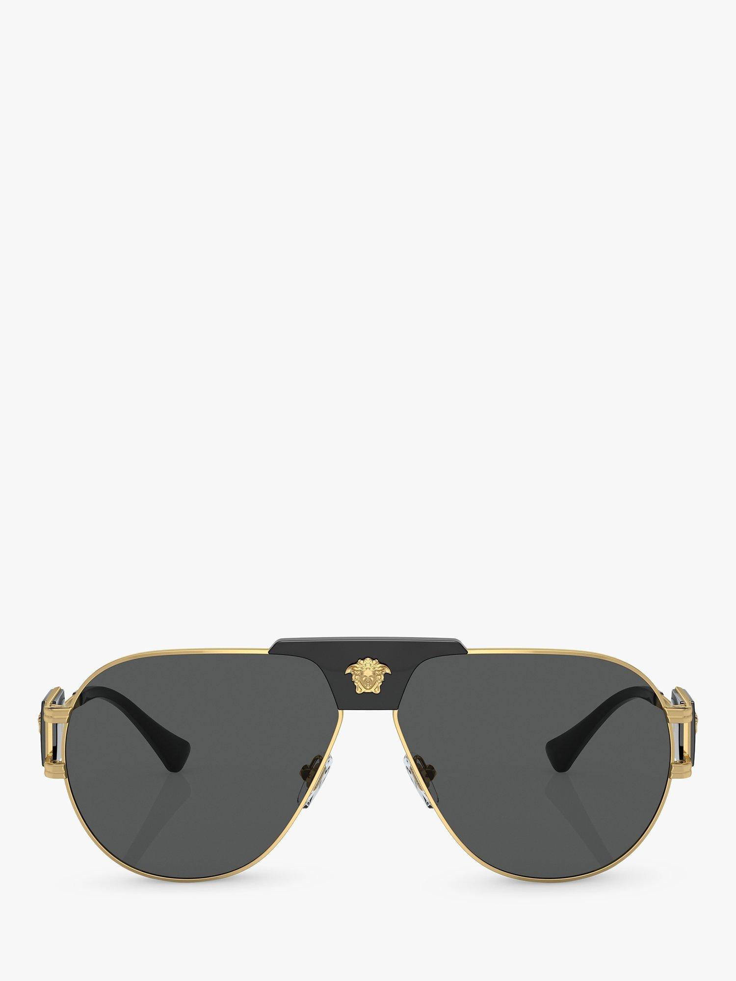 Product image 2 of 5, which shows Versace VE2252 Men's Aviator Sunglasses, Gold/Grey
